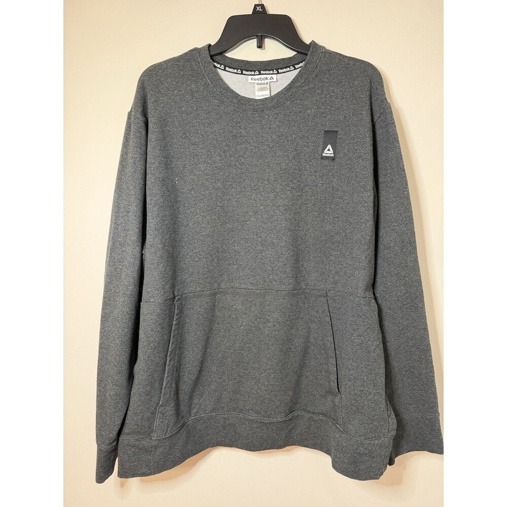 Reebok Fundamental Crewneck Sweatshirt Men's 2XL Gray Heather Kangaroo Pocket